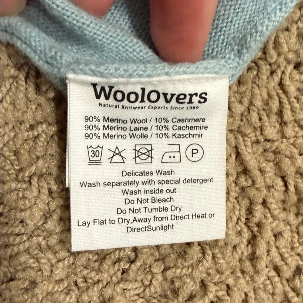 Woolovers Wool Cashmere Blue Ribbed‎ Knit Crew Neck Sweater Long Sleeve Size S
